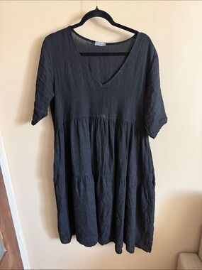 Suzy D SUNNIE LINEN V NECK GYPSY DRESS Large
